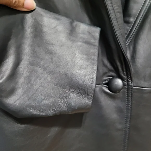 Vintage Leather Black Women's 1980's Jacket Blazer Retro shoulder pads - Picture 7 of 16